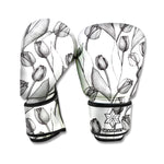 Black And White Tulip Pattern Print Boxing Gloves