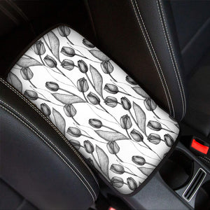 Black And White Tulip Pattern Print Car Center Console Cover