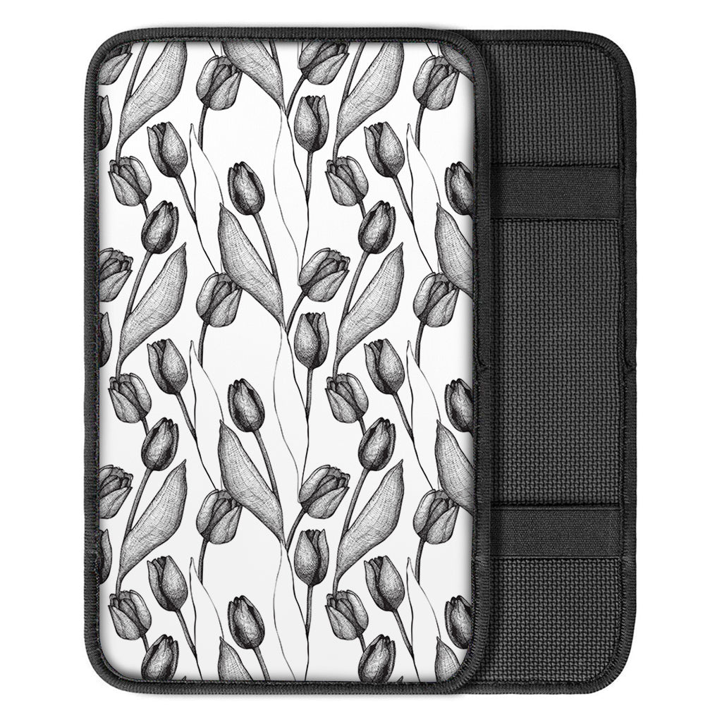 Black And White Tulip Pattern Print Car Center Console Cover