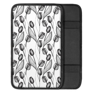 Black And White Tulip Pattern Print Car Center Console Cover