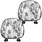 Black And White Tulip Pattern Print Car Headrest Covers