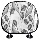 Black And White Tulip Pattern Print Car Headrest Covers