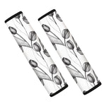 Black And White Tulip Pattern Print Car Seat Belt Covers