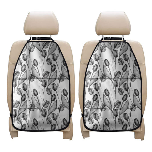 Black And White Tulip Pattern Print Car Seat Organizers