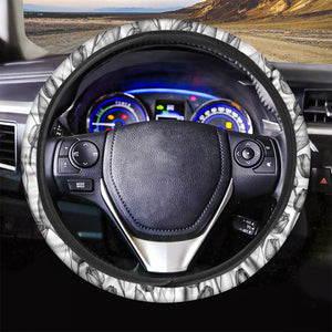 Black And White Tulip Pattern Print Car Steering Wheel Cover