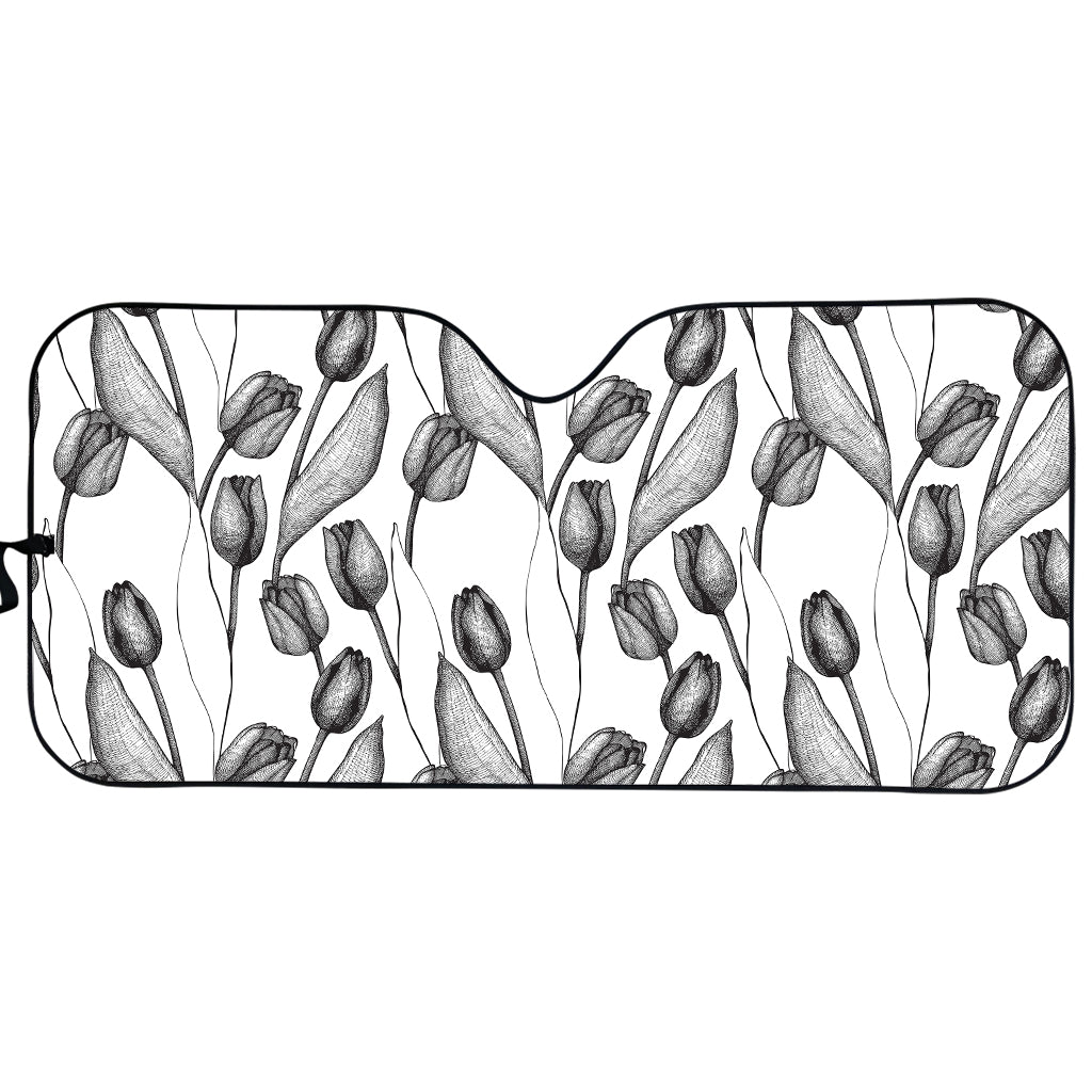 Black And White Tulip Pattern Print Car Sun Shade