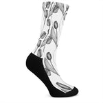 Black And White Tulip Pattern Print Crew Socks