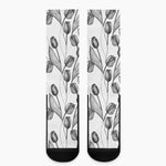 Black And White Tulip Pattern Print Crew Socks