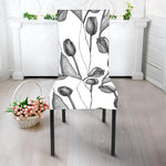 Black And White Tulip Pattern Print Dining Chair Slipcover