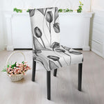 Black And White Tulip Pattern Print Dining Chair Slipcover
