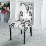 Black And White Tulip Pattern Print Dining Chair Slipcover