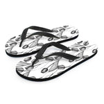 Black And White Tulip Pattern Print Flip Flops