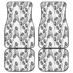 Black And White Tulip Pattern Print Front and Back Car Floor Mats