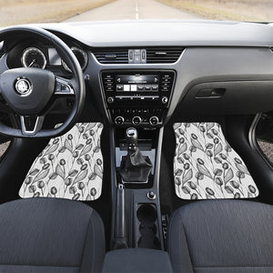 Black And White Tulip Pattern Print Front and Back Car Floor Mats