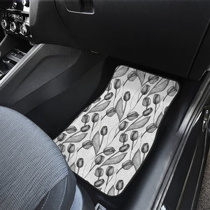 Black And White Tulip Pattern Print Front and Back Car Floor Mats