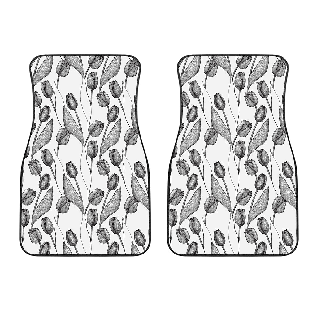 Black And White Tulip Pattern Print Front Car Floor Mats