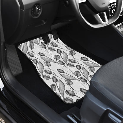 Black And White Tulip Pattern Print Front Car Floor Mats