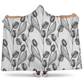 Black And White Tulip Pattern Print Hooded Blanket