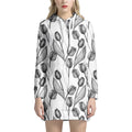 Black And White Tulip Pattern Print Pullover Hoodie Dress
