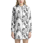 Black And White Tulip Pattern Print Hoodie Dress