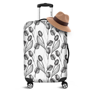 Black And White Tulip Pattern Print Luggage Cover