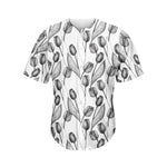 Black And White Tulip Pattern Print Men's Baseball Jersey