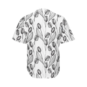 Black And White Tulip Pattern Print Men's Baseball Jersey