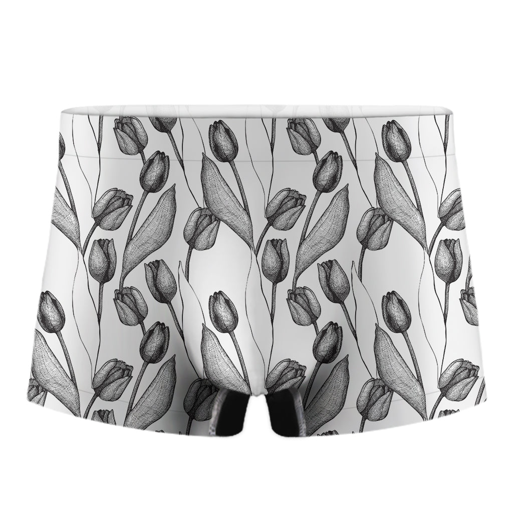 Black And White Tulip Pattern Print Men's Boxer Briefs