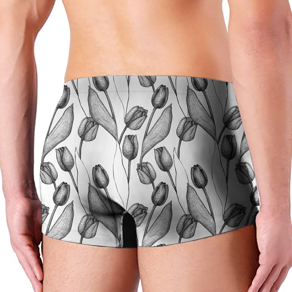 Black And White Tulip Pattern Print Men's Boxer Briefs