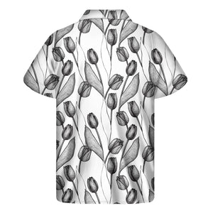 Black And White Tulip Pattern Print Men's Short Sleeve Shirt