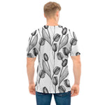 Black And White Tulip Pattern Print Men's T-Shirt