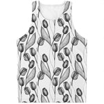 Black And White Tulip Pattern Print Men's Tank Top