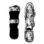 Black And White Tulip Pattern Print Muay Thai Shin Guard