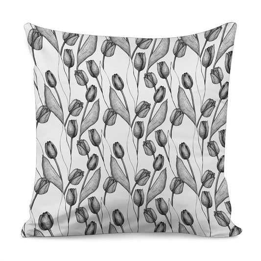 Black And White Tulip Pattern Print Pillow Cover