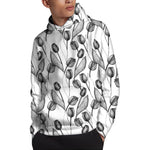 Black And White Tulip Pattern Print Pullover Hoodie