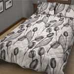 Black And White Tulip Pattern Print Quilt Bed Set