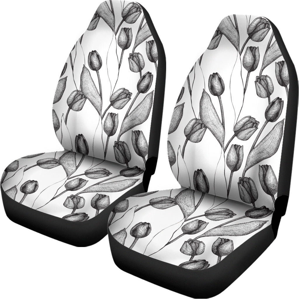 Black And White Tulip Pattern Print Universal Fit Car Seat Covers