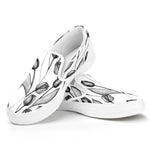 Black And White Tulip Pattern Print White Slip On Shoes