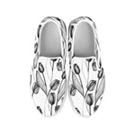 Black And White Tulip Pattern Print White Slip On Shoes