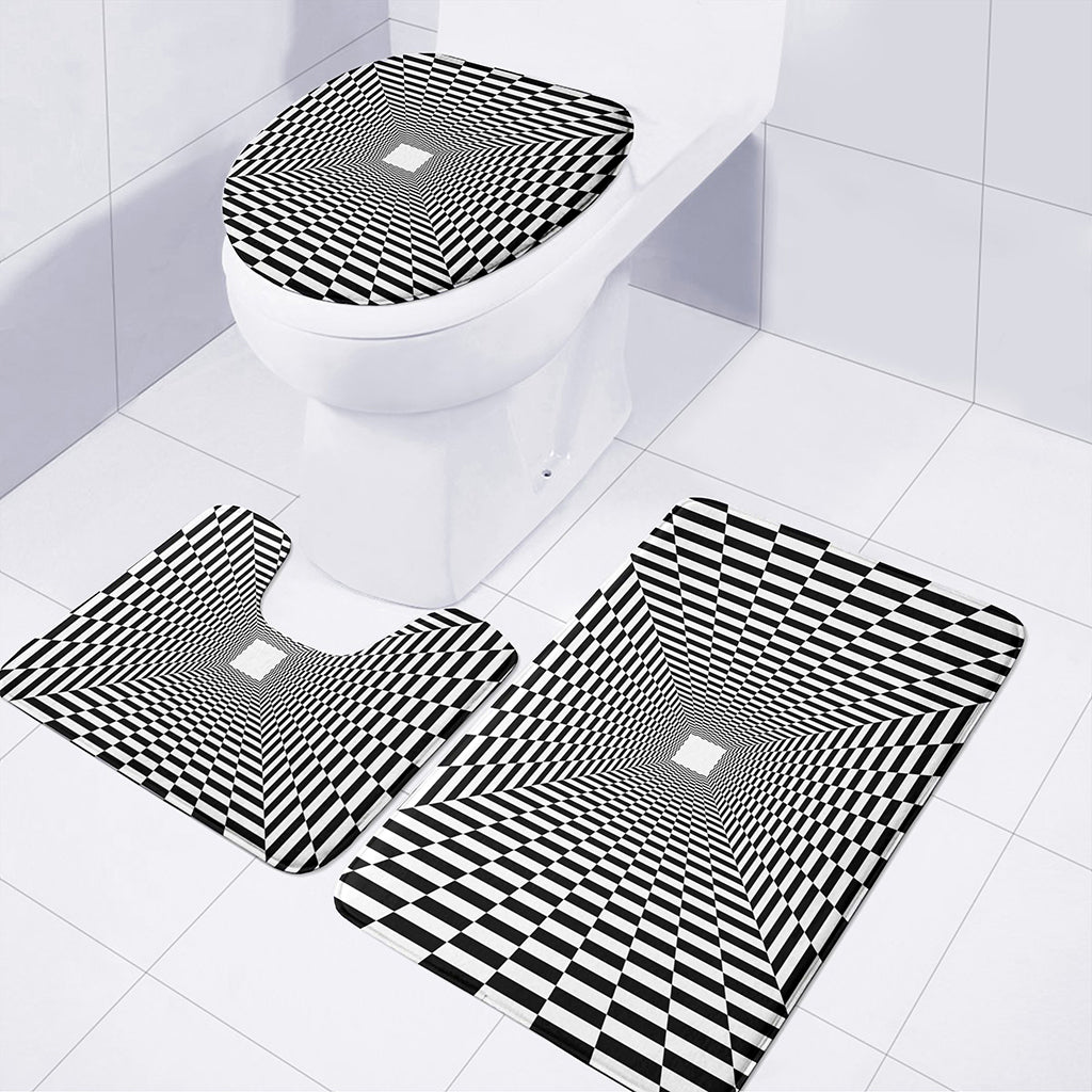 Black And White Tunnel Illusion Print 3 Piece Bath Mat Set