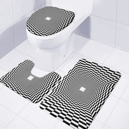 Black And White Tunnel Illusion Print 3 Piece Bath Mat Set