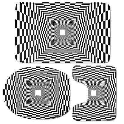 Black And White Tunnel Illusion Print 3 Piece Bath Mat Set