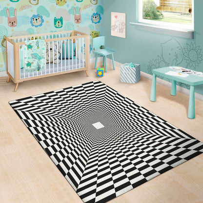 Black And White Tunnel Illusion Print Area Rug