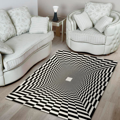 Black And White Tunnel Illusion Print Area Rug