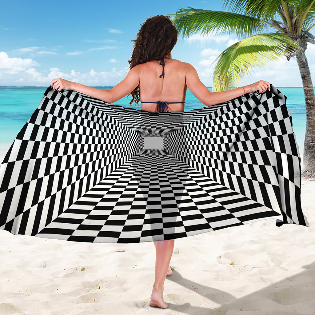 Black And White Tunnel Illusion Print Beach Sarong Wrap
