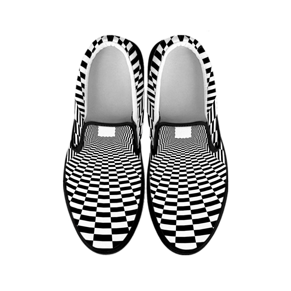 Black And White Tunnel Illusion Print Black Slip On Shoes