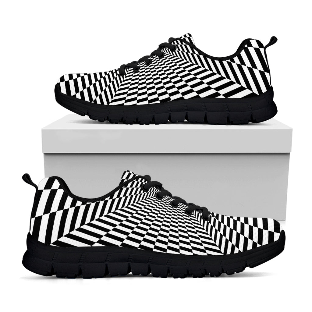 Black And White Tunnel Illusion Print Black Sneakers