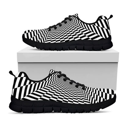 Black And White Tunnel Illusion Print Black Sneakers