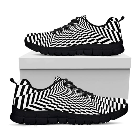 Black And White Tunnel Illusion Print Black Sneakers