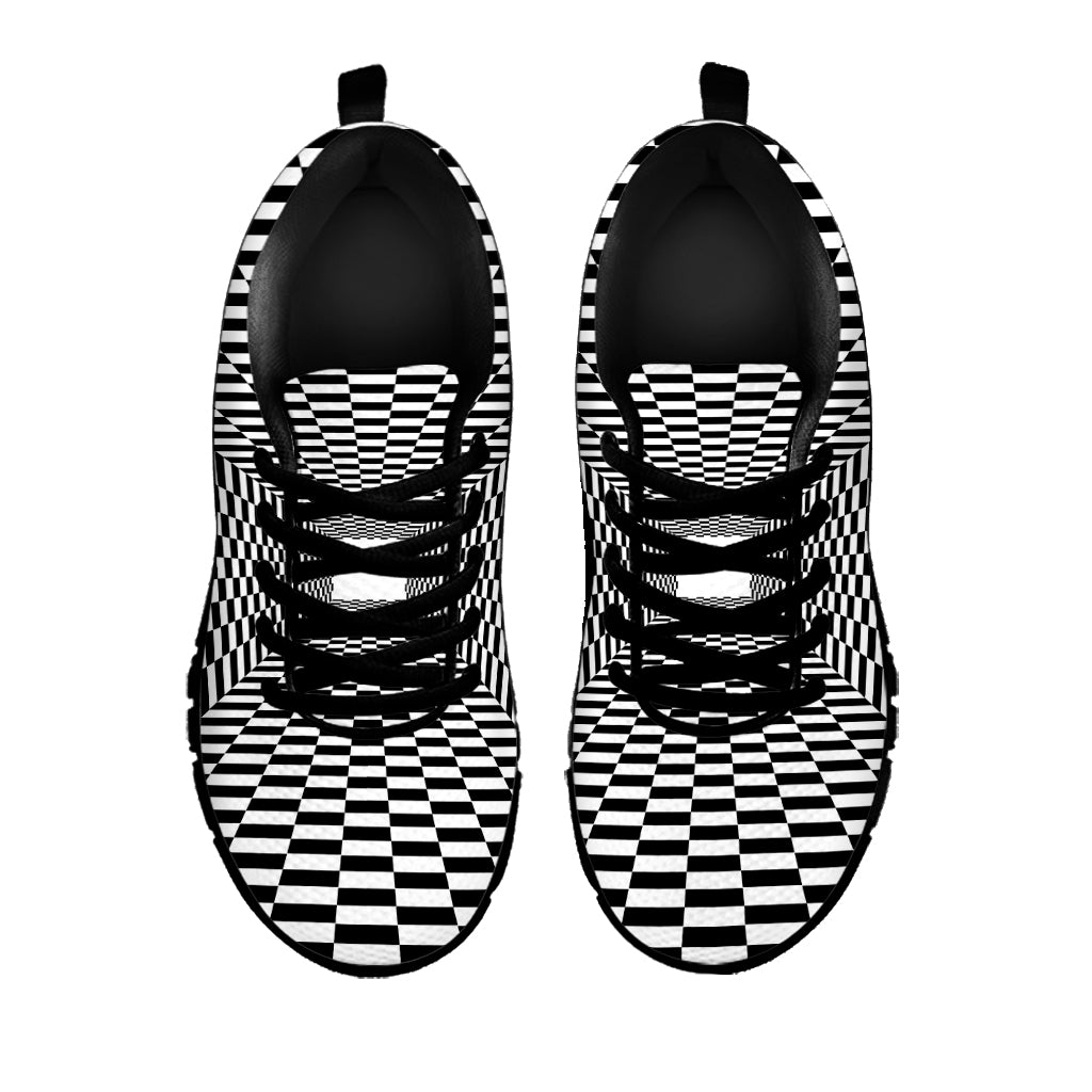 Black And White Tunnel Illusion Print Black Sneakers